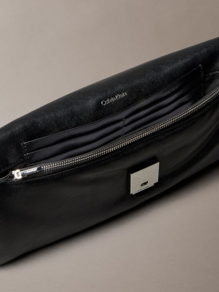 Black Padded Emblem Hardware Crossbody Clutch  Women