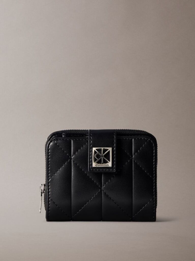 Black Quilted RFID Emblem Logo Wallet  Women