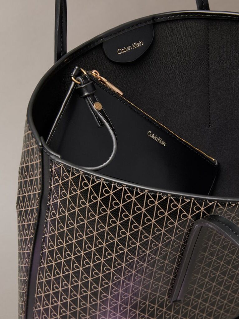 Black Coated Emblem Small Tote Bag  Women