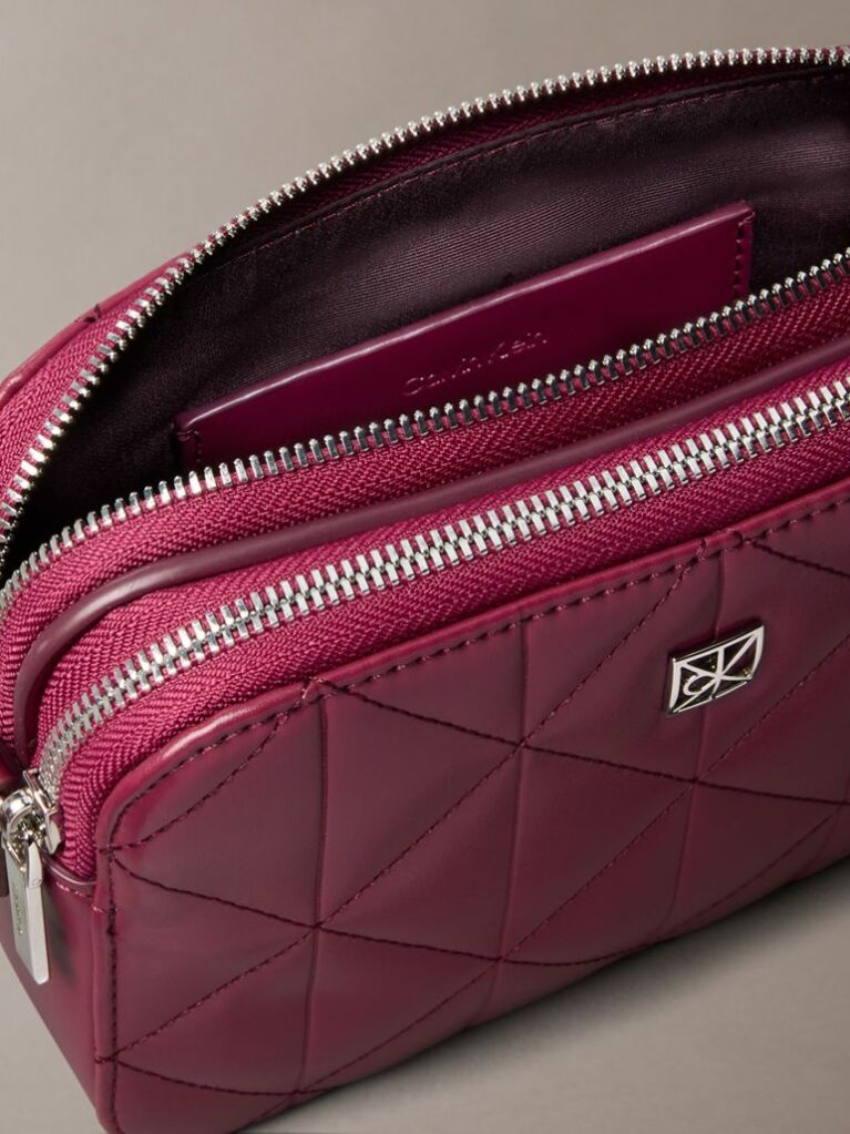 Pink Quilted Emblem Logo Double Zip Camera Bag  Women