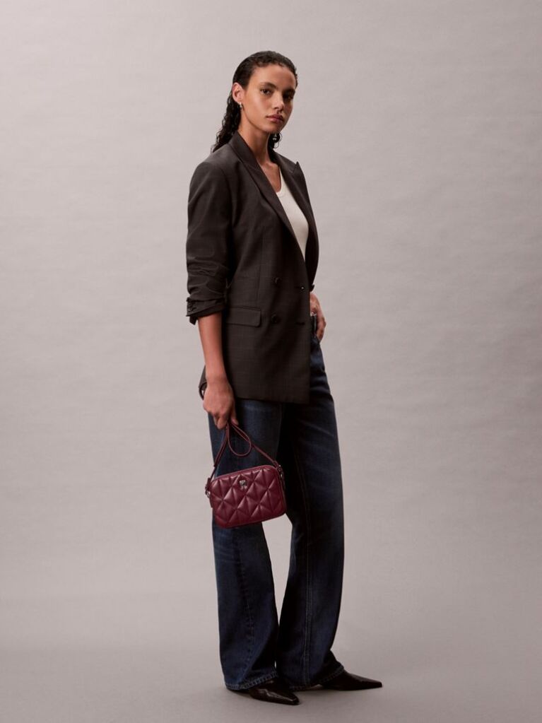Pink Quilted Emblem Logo Double Zip Camera Bag  Women