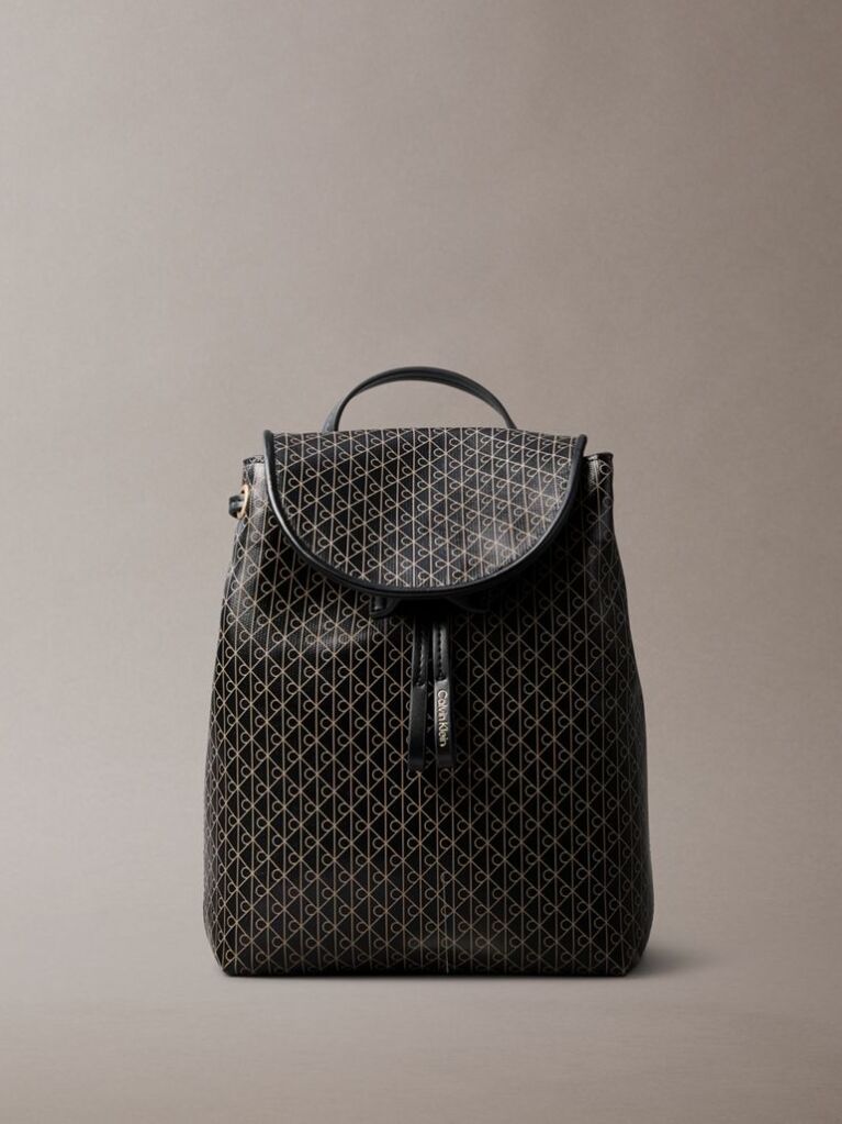 Black Allover Emblem Logo Mini Backpack  Women