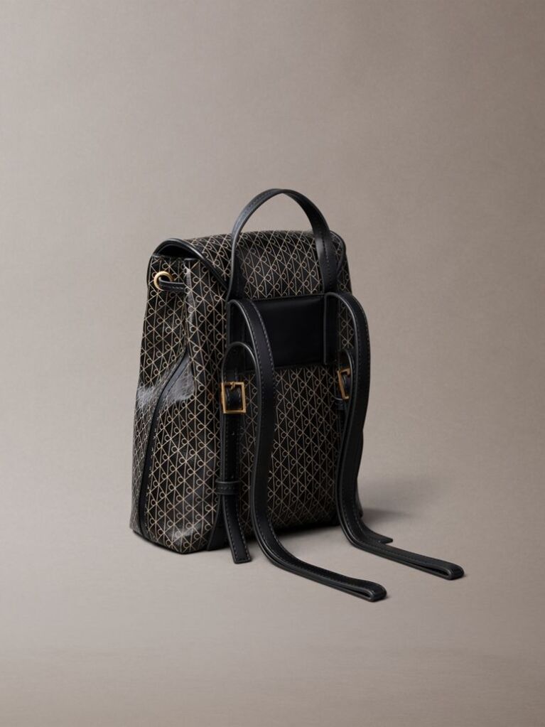 Black Allover Emblem Logo Mini Backpack  Women