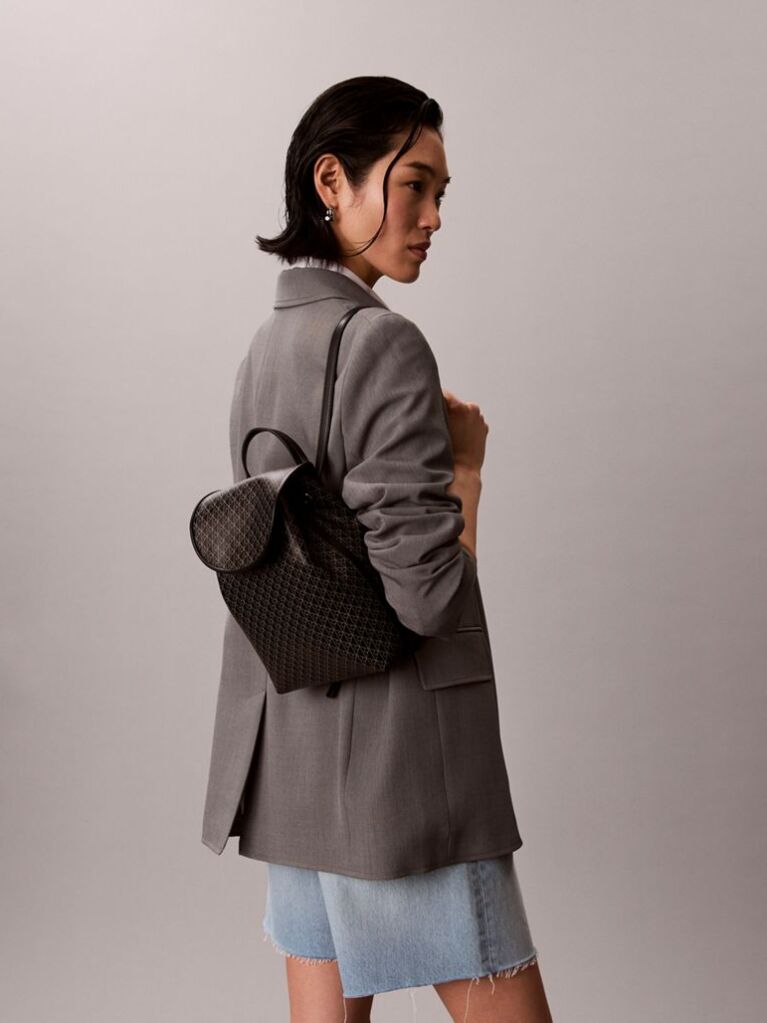 Black Allover Emblem Logo Mini Backpack  Women
