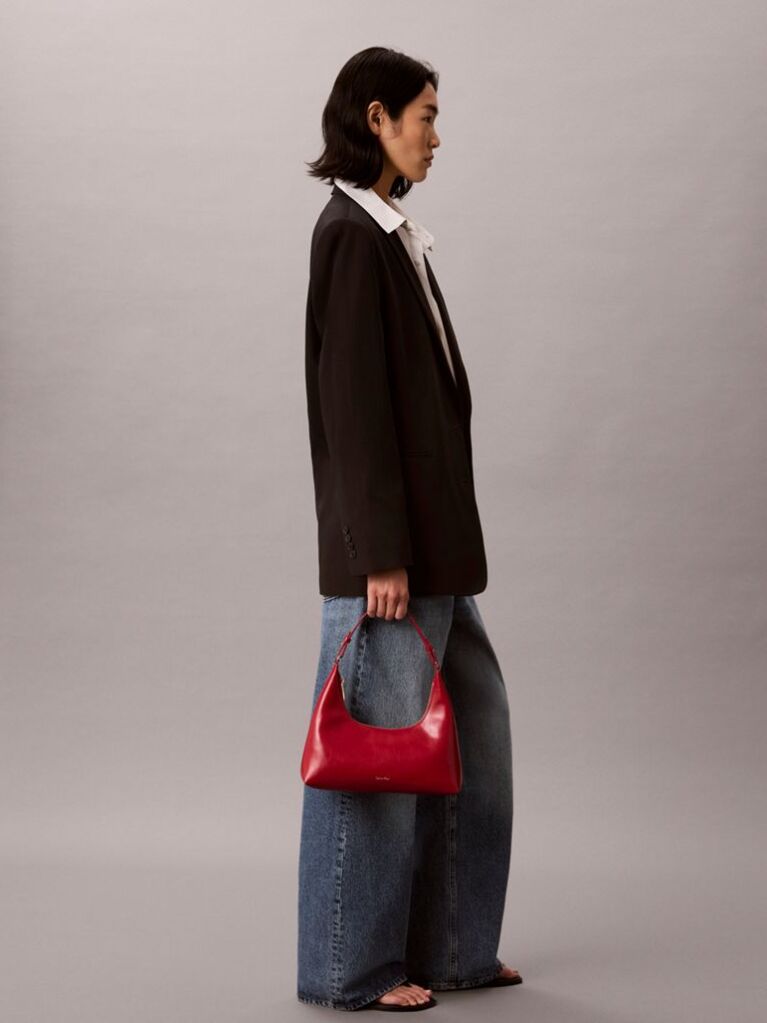 Red Glossy Logo Convertible Shoulder Bag  Women