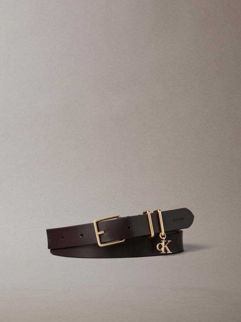 Brown Leather Signature Logo Charm Belt  Women