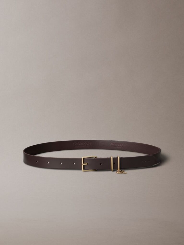 Brown Leather Signature Logo Charm Belt  Women