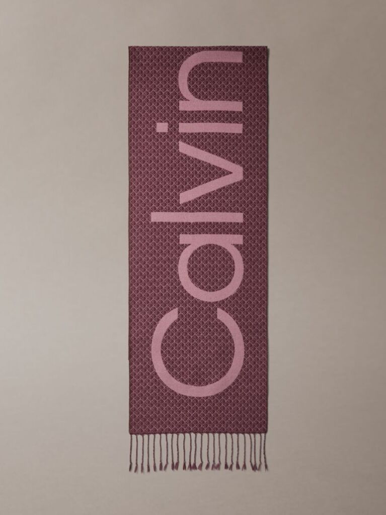 Red Wool Blend Emblem Logo Scarf  Women