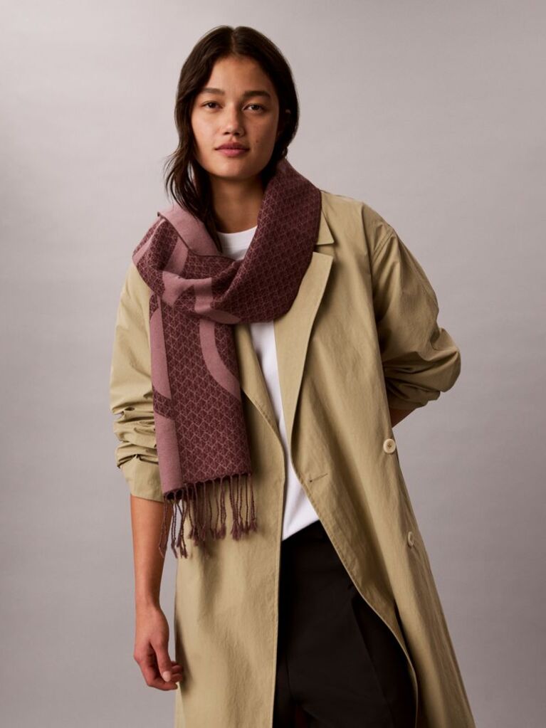 Red Wool Blend Emblem Logo Scarf  Women