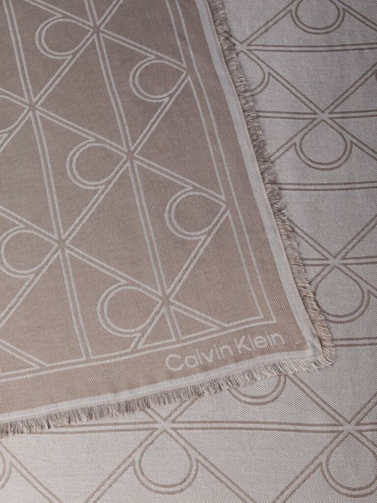 Beige Allover Emblem Logo Square Scarf  Women
