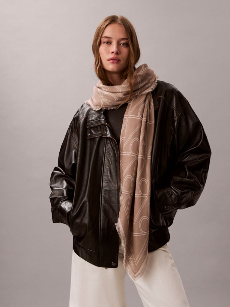 Beige Allover Emblem Logo Square Scarf  Women