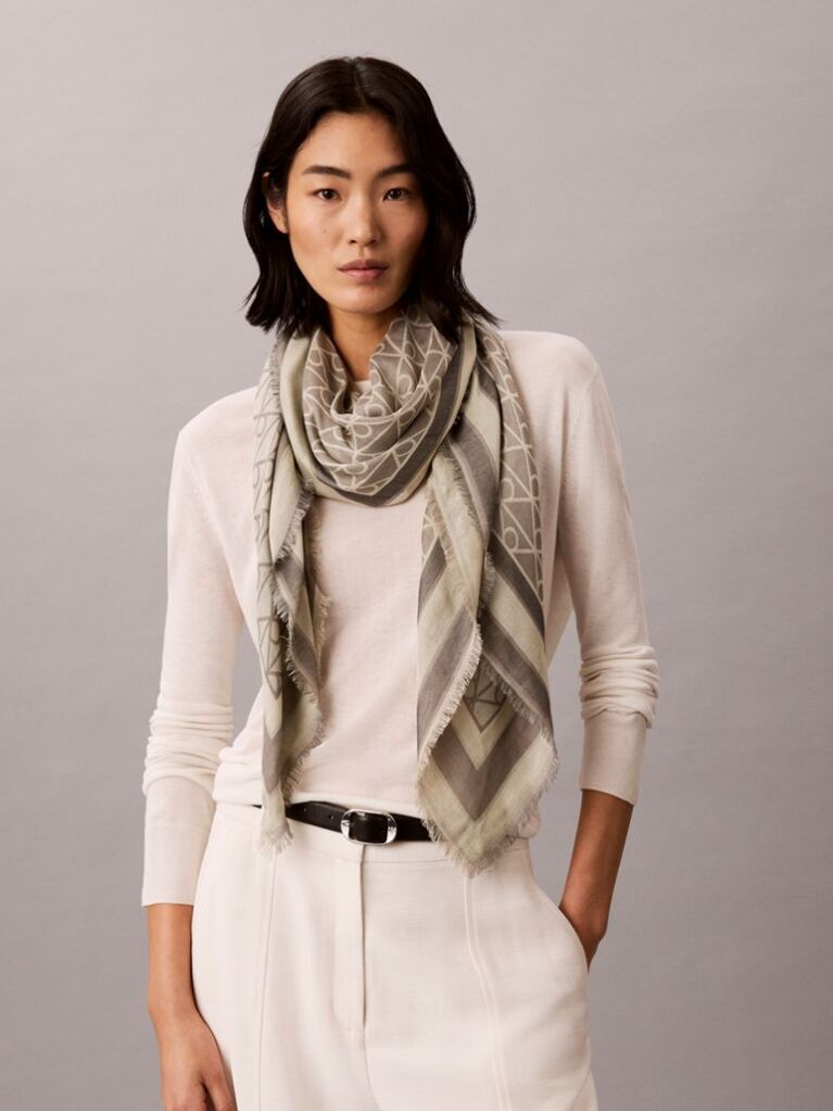 Blue Emblem Jacquard Square Modal Scarf  Women
