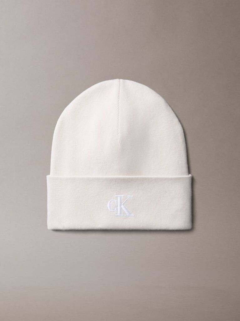 White Signature Logo Beanie  Women