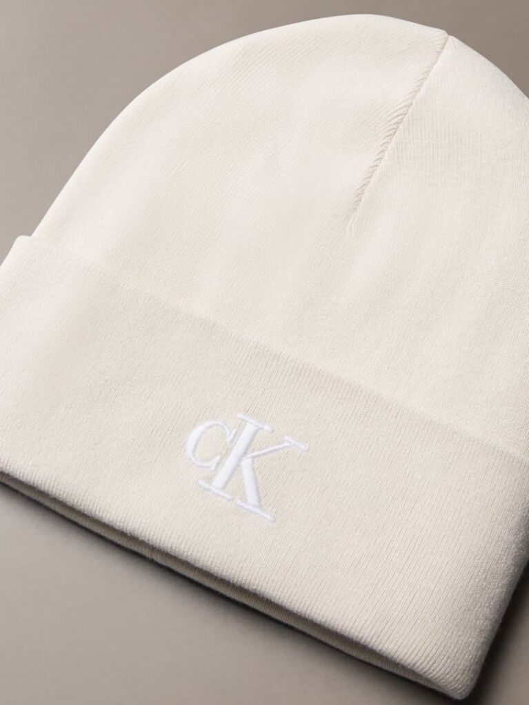 White Signature Logo Beanie  Women
