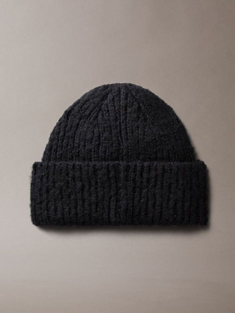 Black Plush Satin-Lined Beanie  Women