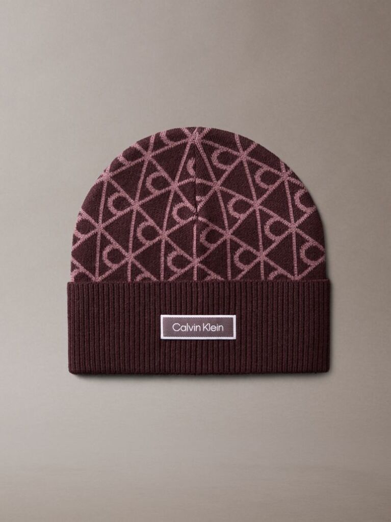 Red Allover Emblem Logo Wool Beanie  Women