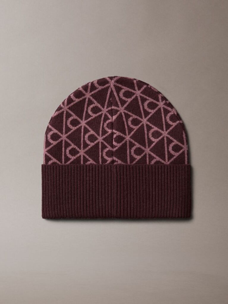 Red Allover Emblem Logo Wool Beanie  Women