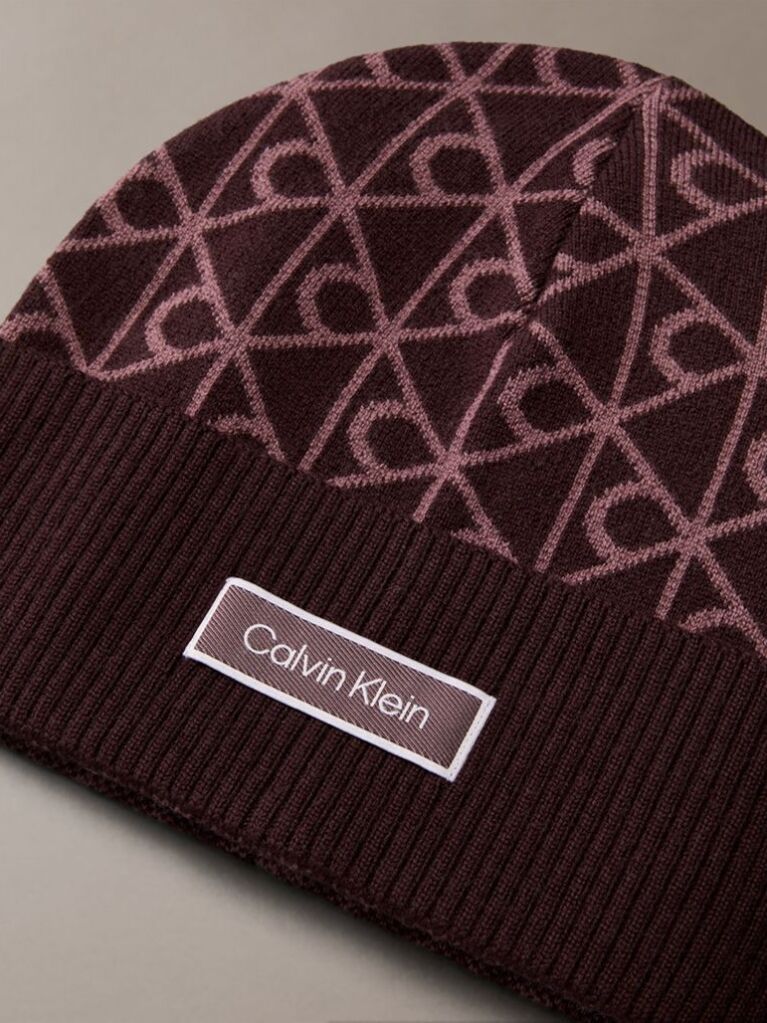 Red Allover Emblem Logo Wool Beanie  Women