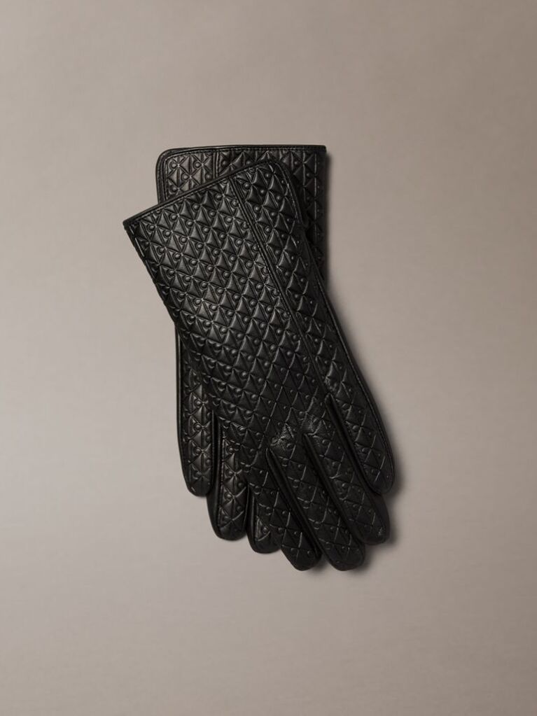Black Soft Leather Touchscreen Logo Gloves  Women