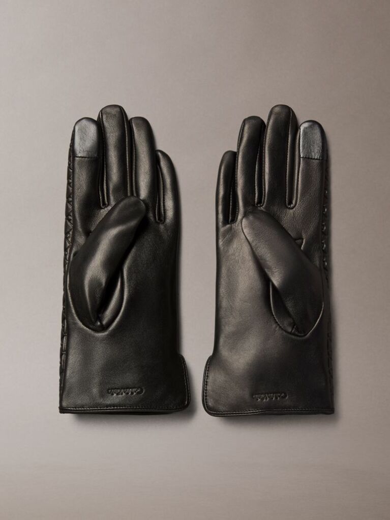 Black Soft Leather Touchscreen Logo Gloves  Women