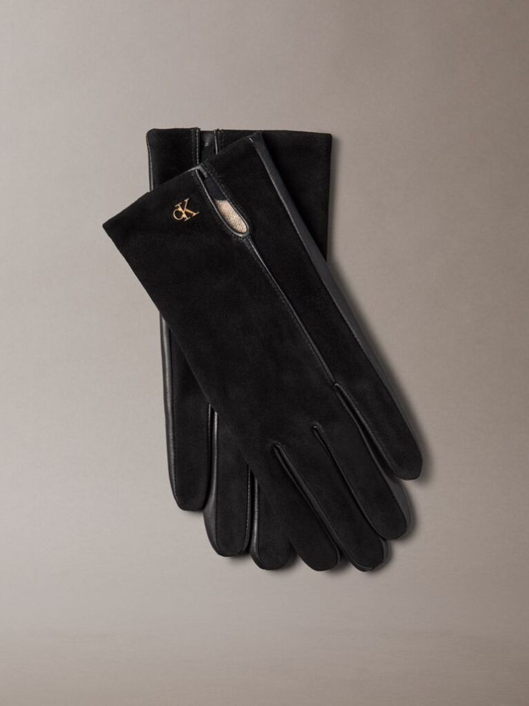 Black Suede and Leather Touchscreen Gloves  Women