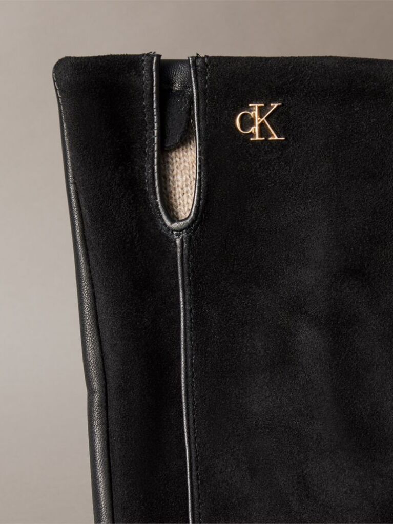 Black Suede and Leather Touchscreen Gloves  Women