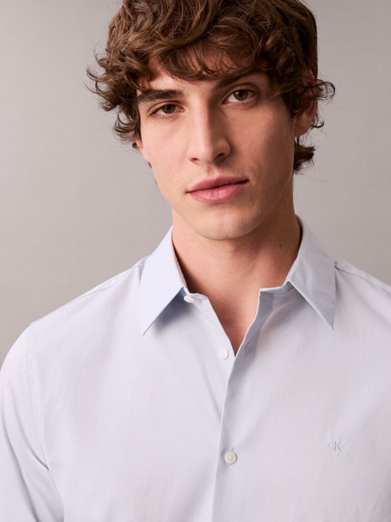 Blue Slim Stretch Button-Down Shirt  Men
