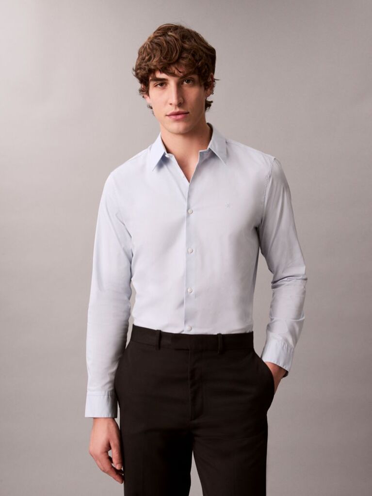 Blue Slim Stretch Button-Down Shirt  Men
