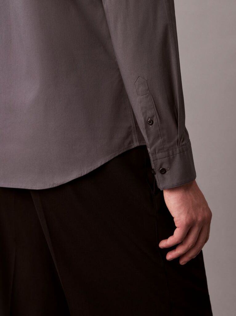 Grey Slim Stretch Button-Down Shirt  Men