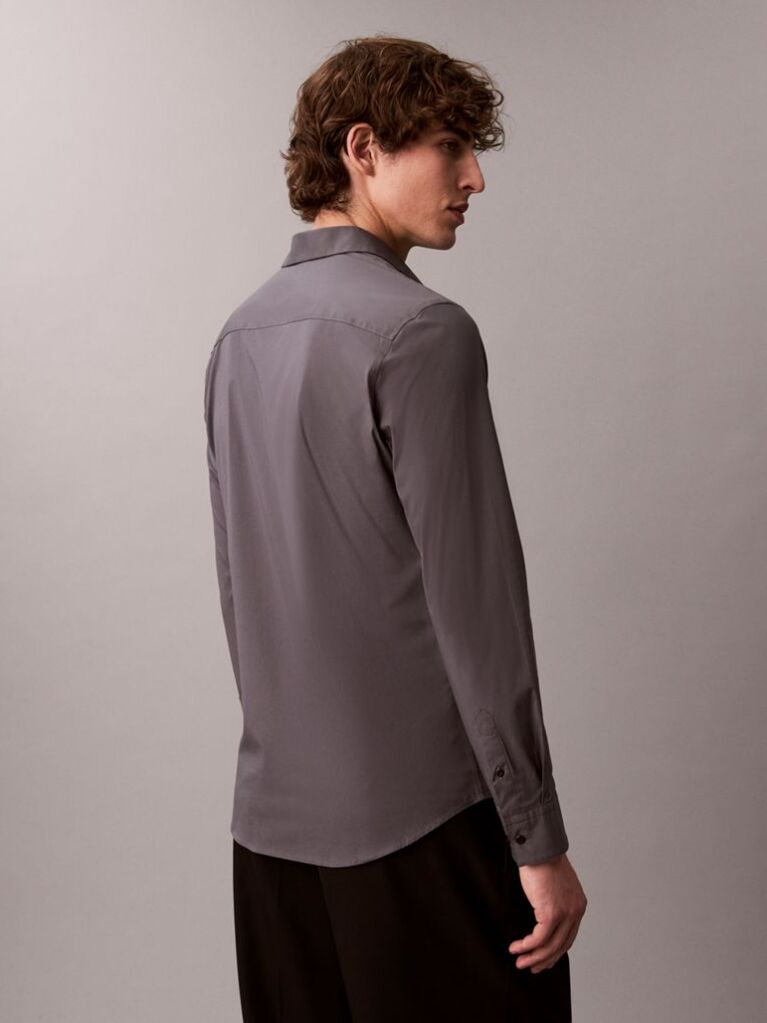 Grey Slim Stretch Button-Down Shirt  Men