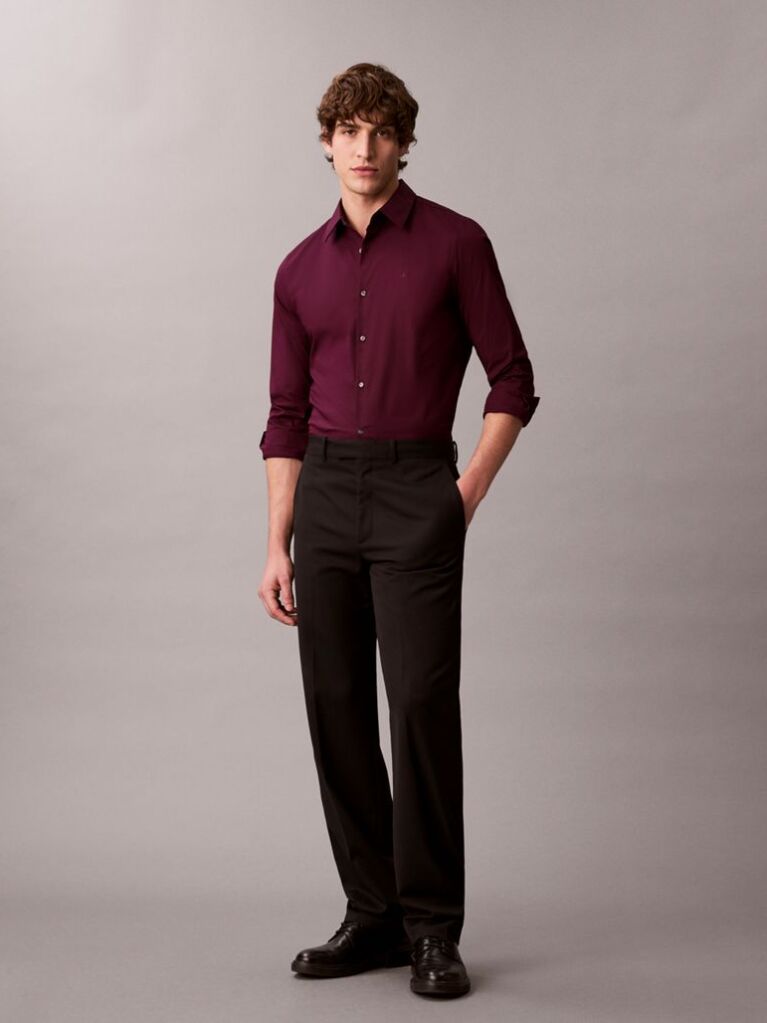 Red Slim Stretch Button-Down Shirt  Men