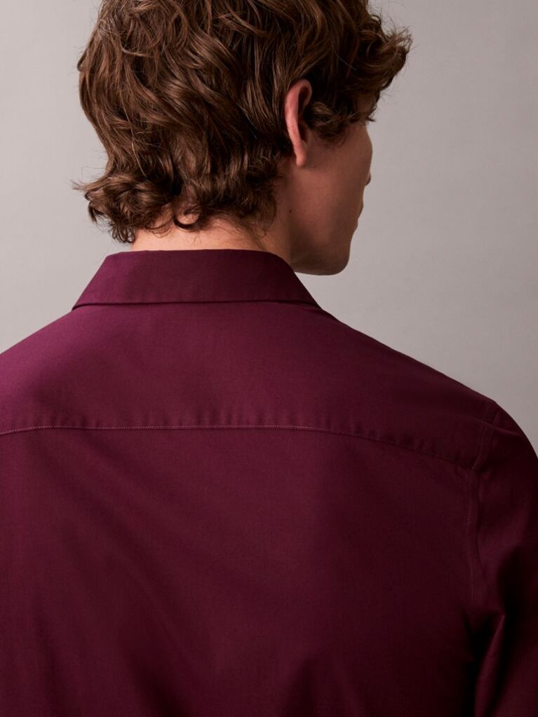 Red Slim Stretch Button-Down Shirt  Men