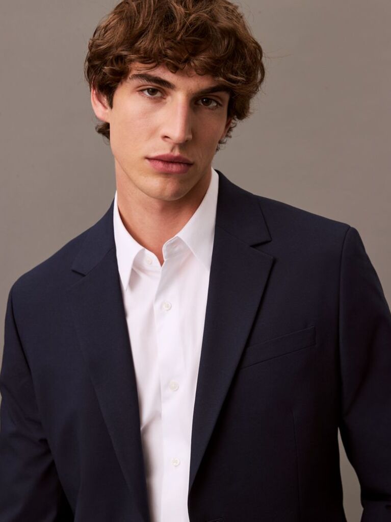 White Long Sleeve Solid Stretch Classic Shirt  Men