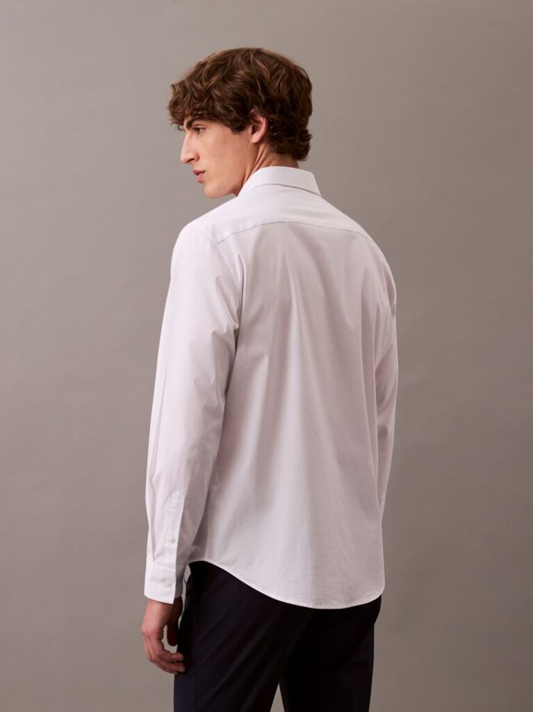 White Long Sleeve Solid Stretch Classic Shirt  Men