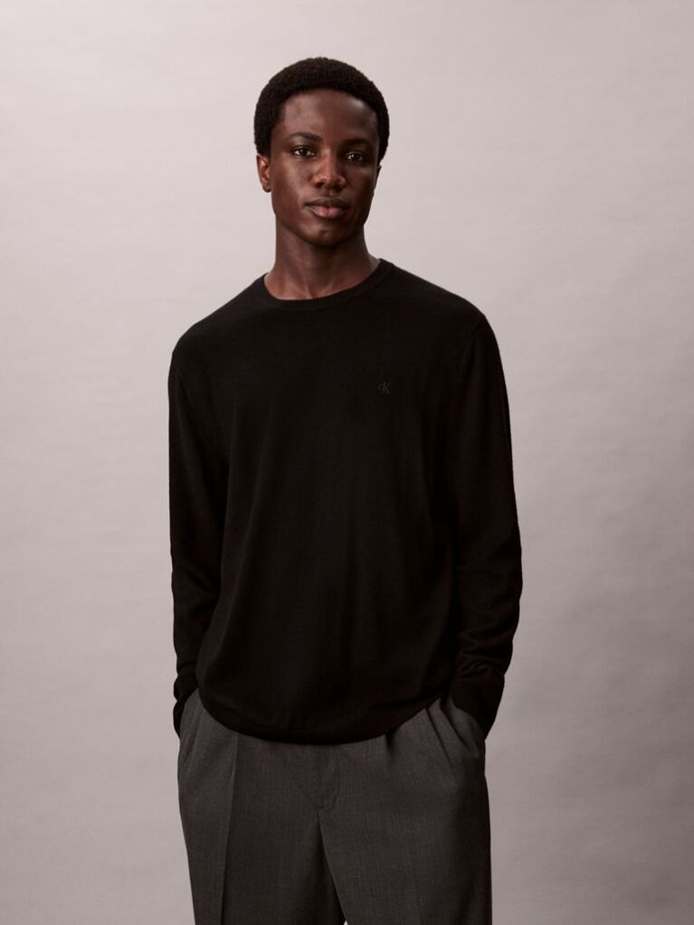 Black Merino Wool Classic Sweater  Men