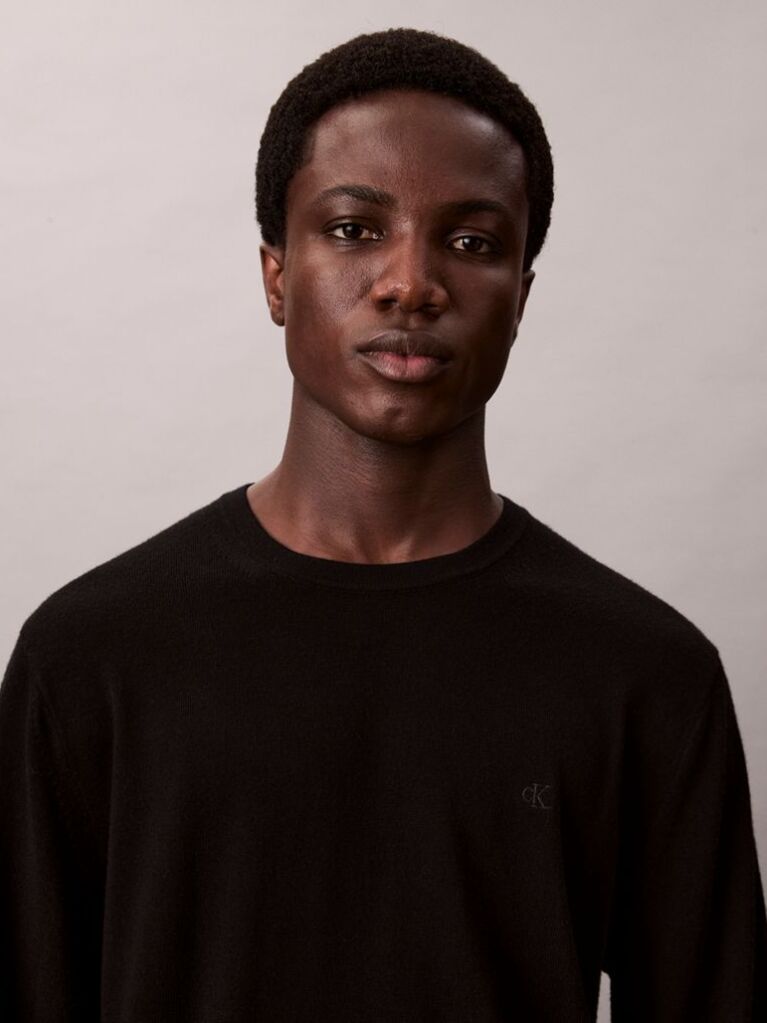 Black Merino Wool Classic Sweater  Men