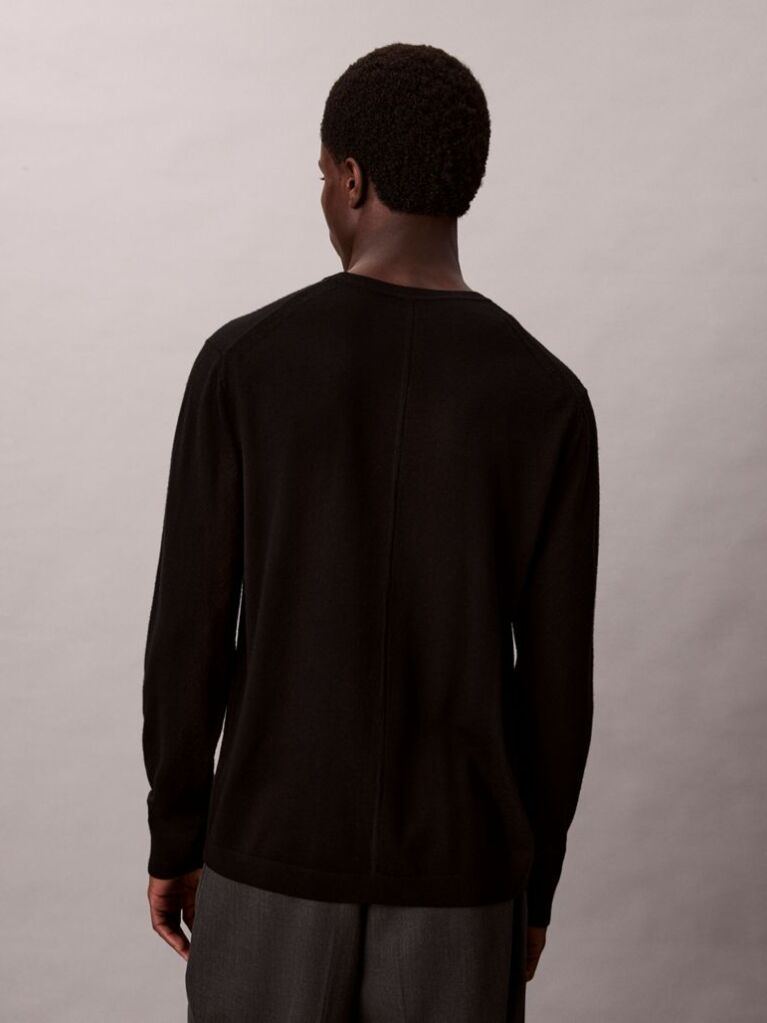 Black Merino Wool Classic Sweater  Men