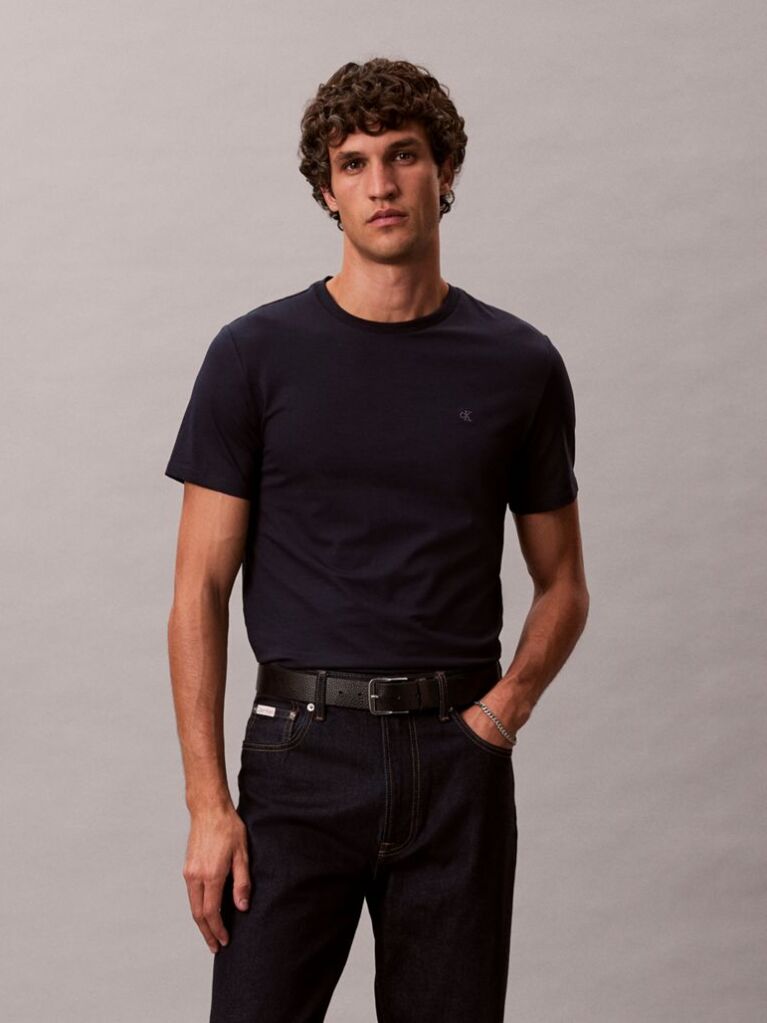 Blue Short Sleeve Stretch Cotton Slim T-Shirt  Men