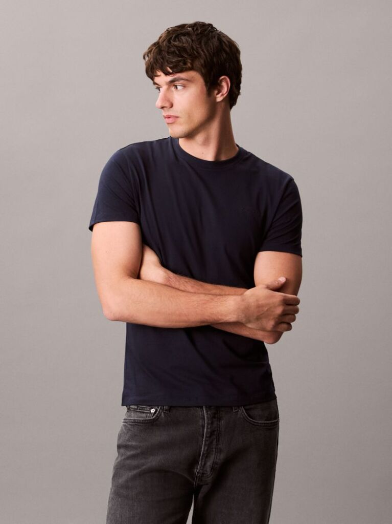 Blue Short Sleeve Stretch Cotton Slim T-Shirt  Men