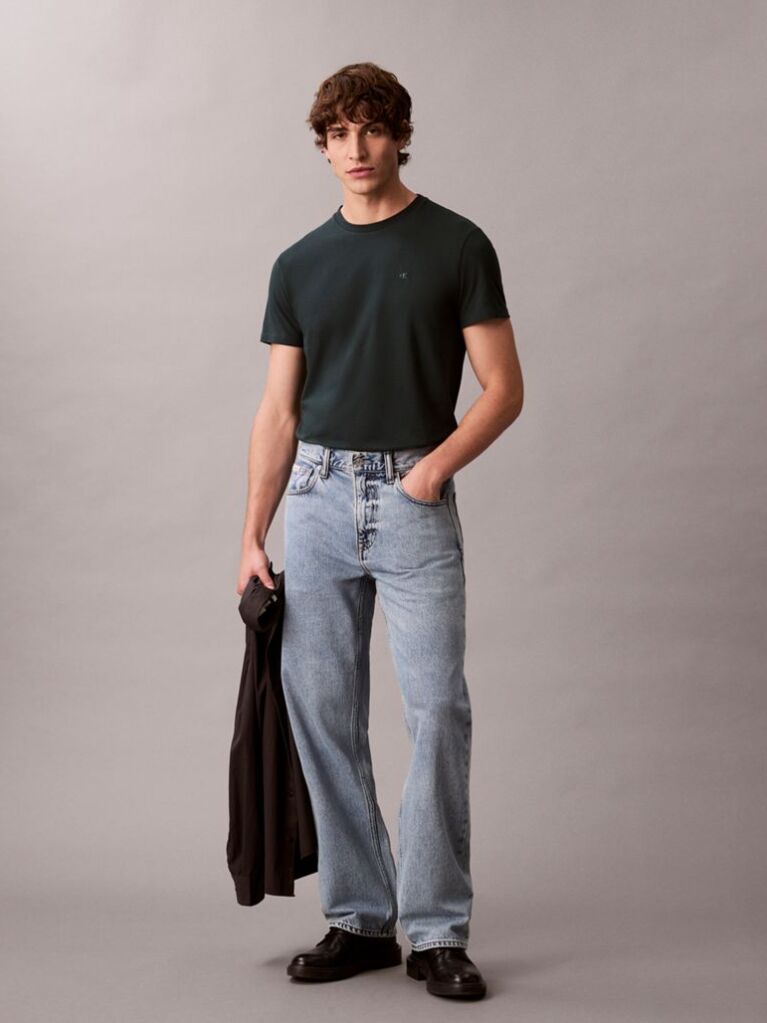 Green Short Sleeve Stretch Cotton Slim T-Shirt  Men