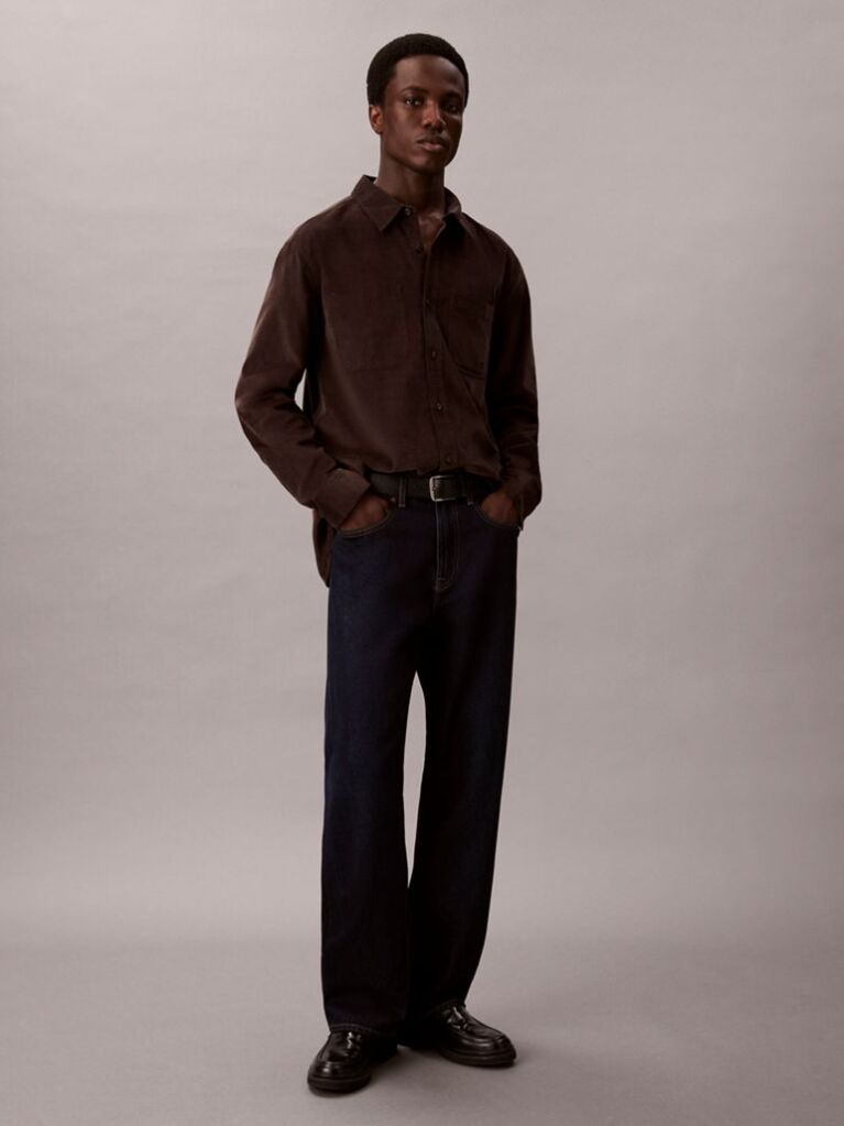 Brown Corduroy Relaxed Button-Down Shirt  Men
