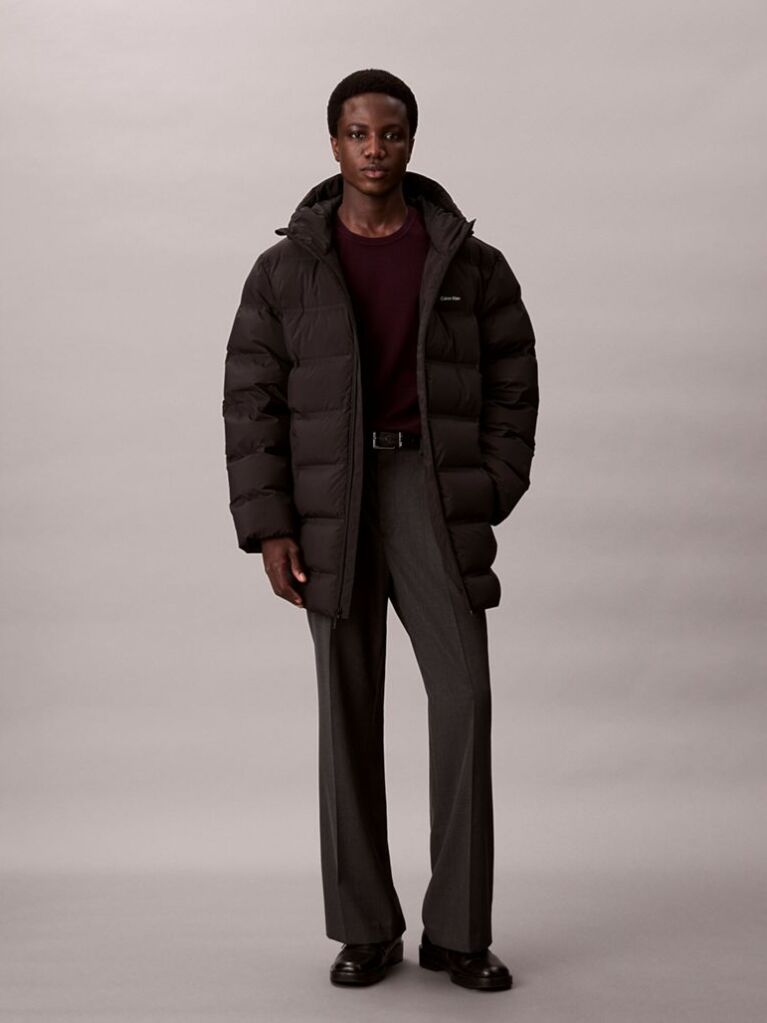 Black Channelled Down Puffer Coat  Men
