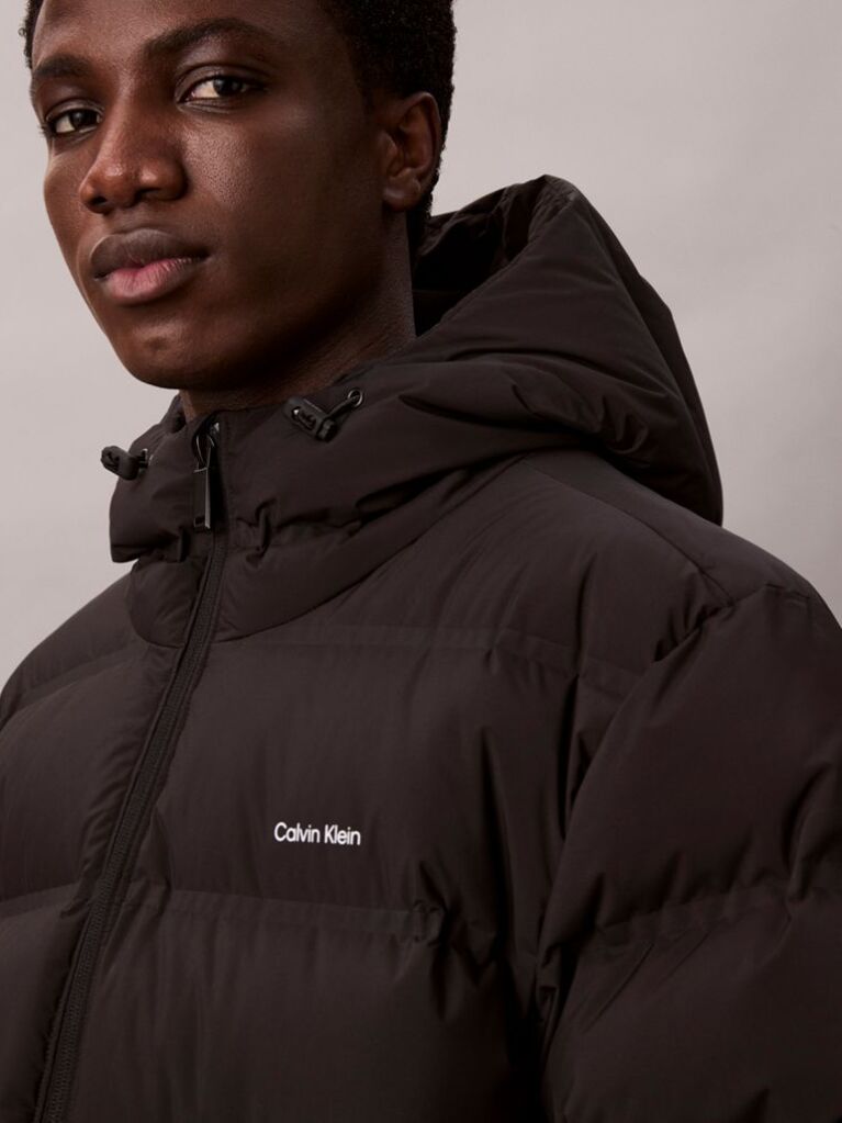 Black Channelled Down Puffer Coat  Men