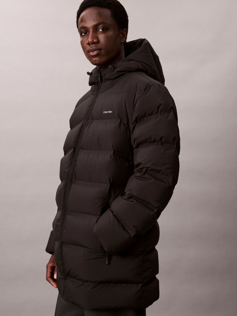 Black Channelled Down Puffer Coat  Men