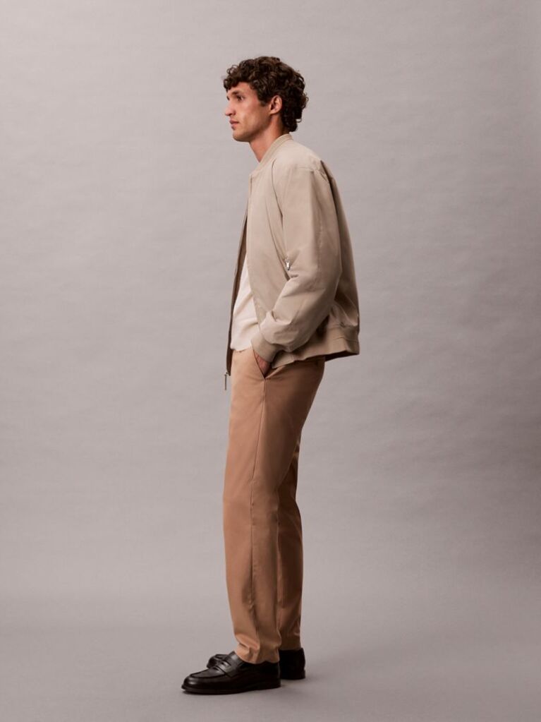 Beige Slim Tapered Sateen Chino Trouser  Men