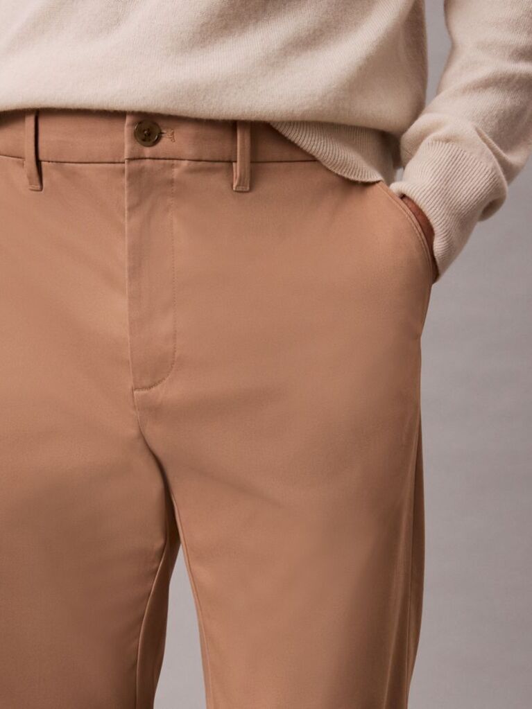 Beige Slim Tapered Sateen Chino Trouser  Men