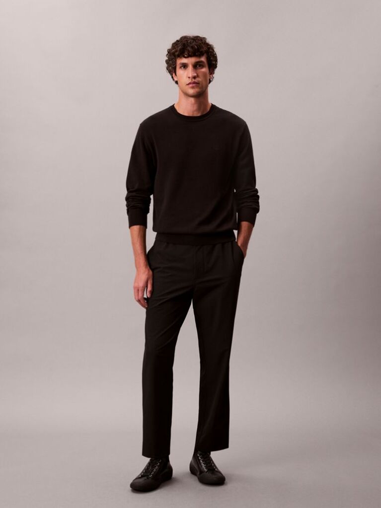 Black Stretch Dobby Straight Leg Trousers  Men