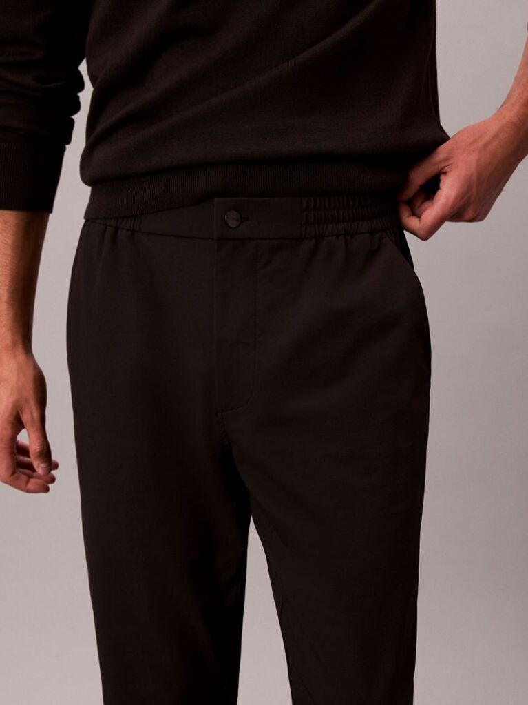 Black Stretch Dobby Straight Leg Trousers  Men
