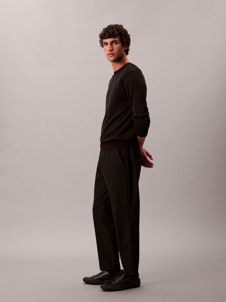 Black Stretch Dobby Straight Leg Trousers  Men