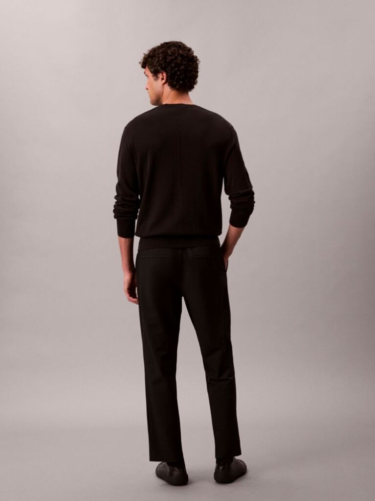 Black Stretch Dobby Straight Leg Trousers  Men